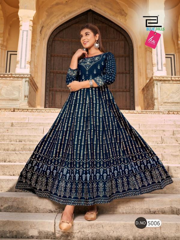 Blue Hills Leela 5 Long Rayon Anarkali Rayon Kurti Collection